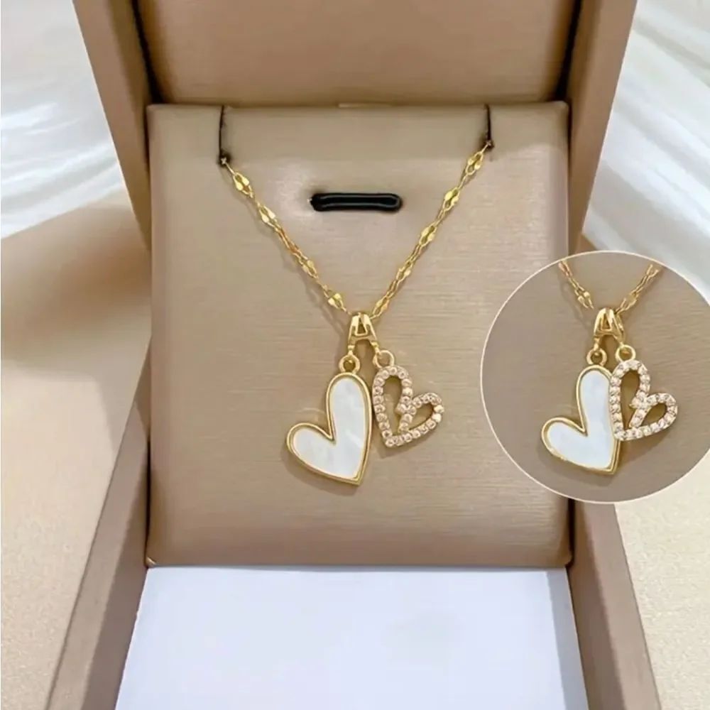 Diamond Double Heart Gold Necklace